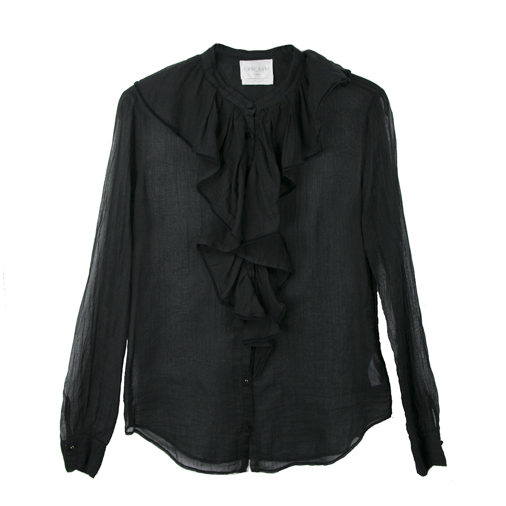 Black cotton gauze jabot shirt – FORTE_FORTE – Irmas Hus