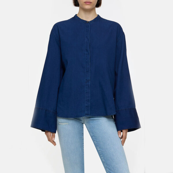 Wide sleeve shirt denim dark blue - CLOSED - Image 4