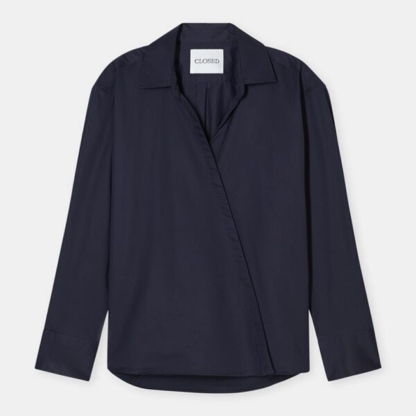 Asymmetric shirt poplin navy - CLOSED