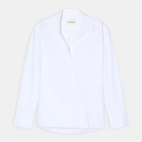 Asymmetric shirt poplin white - CLOSED