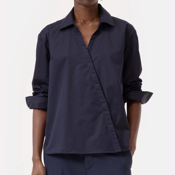 Asymmetric shirt poplin navy - CLOSED - Image 2