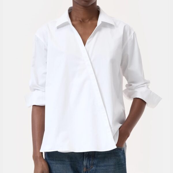 Asymmetric shirt poplin white - CLOSED - Image 2